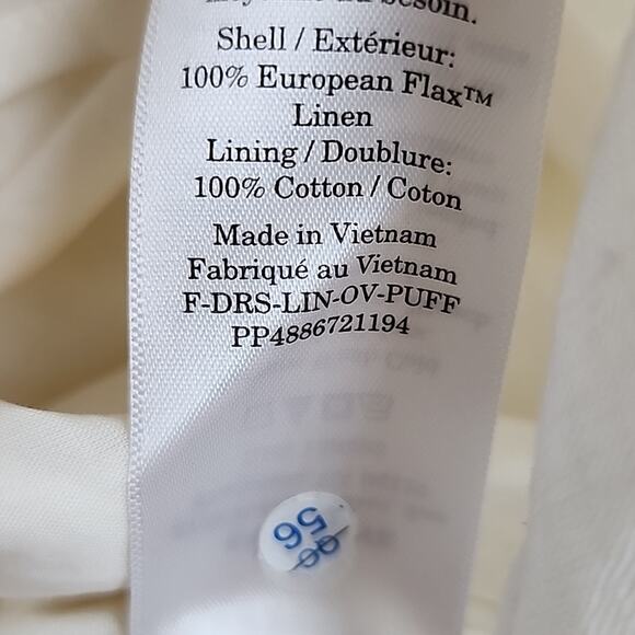 Everlane Linen Puff Sleeve Midi Dress Bone Cream Ivory White Size Medium NEW - Picture 10 of 12